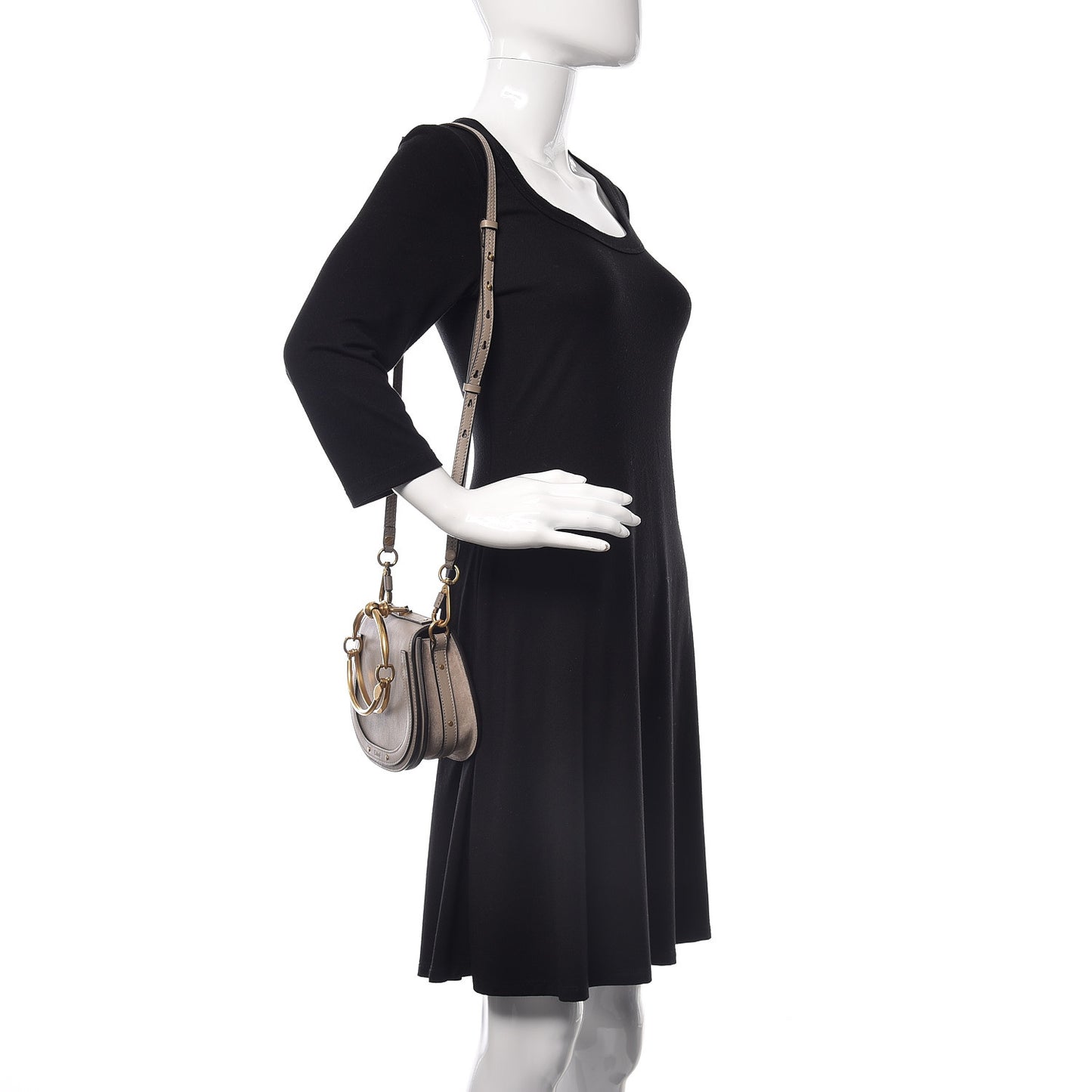 Calfskin Suede Small Nile Bracelet Bag Motty Grey