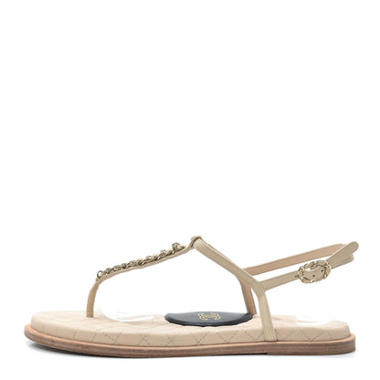 Chanel Lambskin CC Chain Thong Sandals 39 Beige 1 of 6