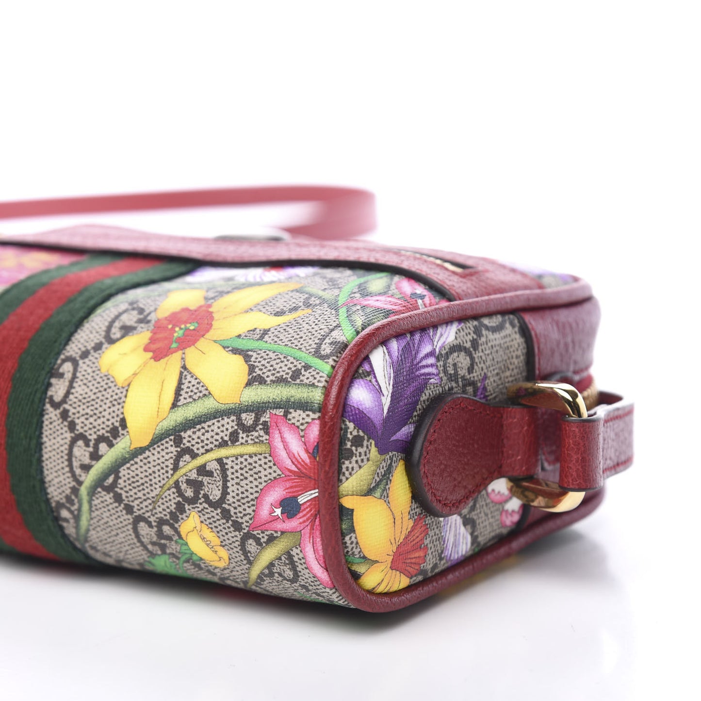 GG Supreme Monogram Flora Web Mini Ophidia Shoulder Bag Red