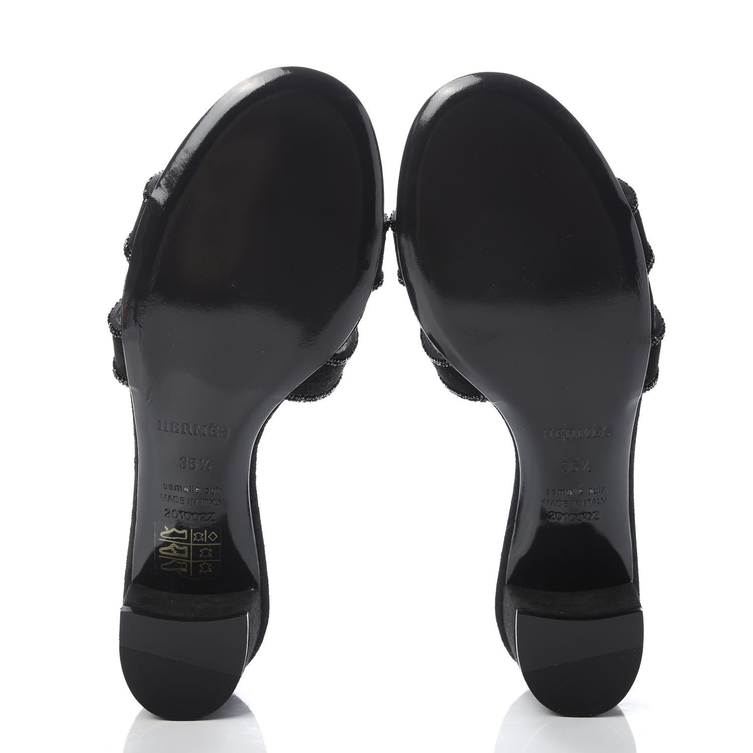 Hermes Suede Goatskin Rhinestone Oasis Sandals 36.5 Black 5 of 9