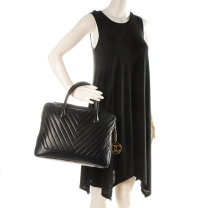 Chanel Lambskin Chevron Quilted Top Handle Bag Dark Navy 2 of 8