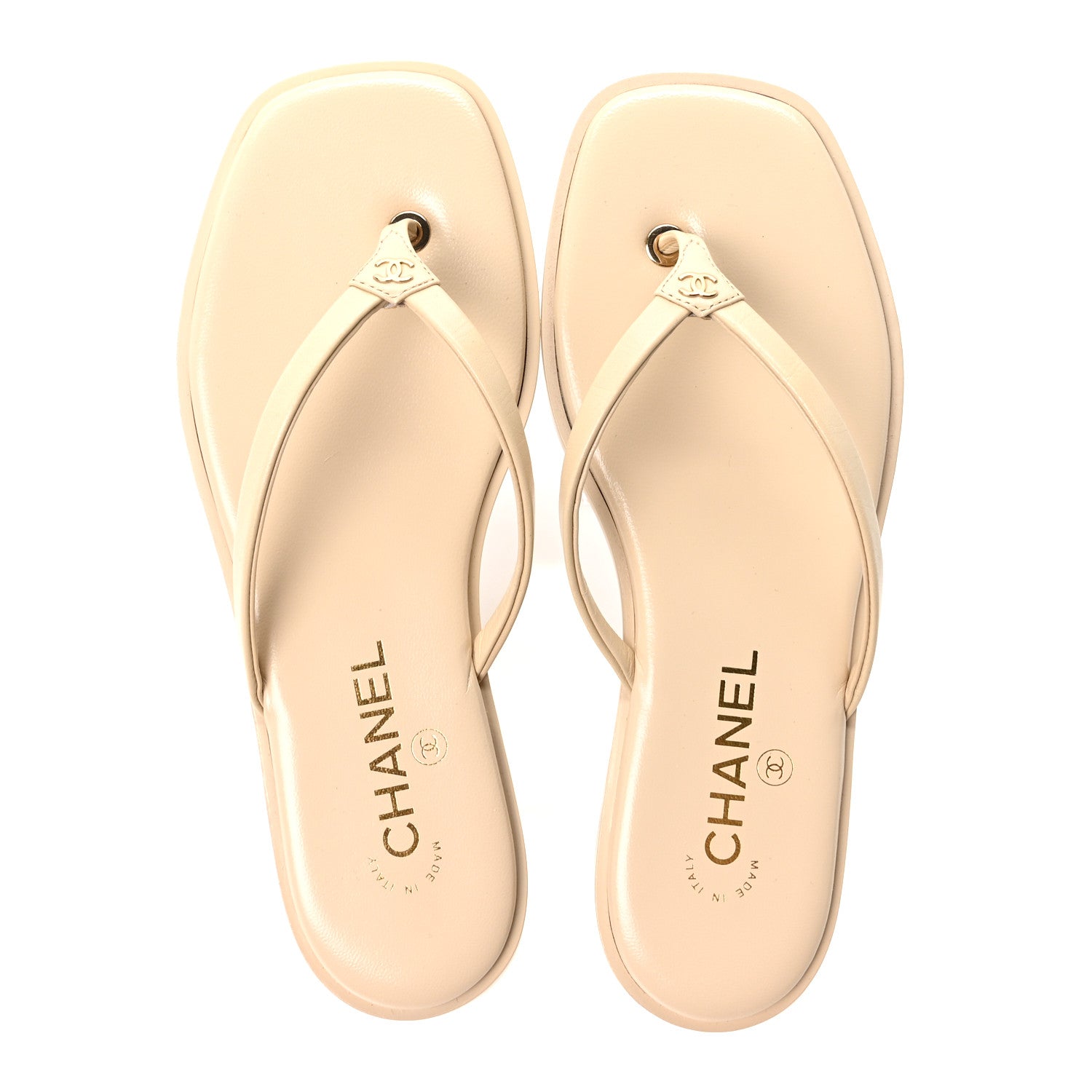 Chanel Goatskin CC Times Square Thong Sandals 38 Beige 2 of 9