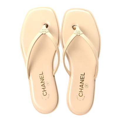 Chanel Goatskin CC Times Square Thong Sandals 38 Beige 2 of 9