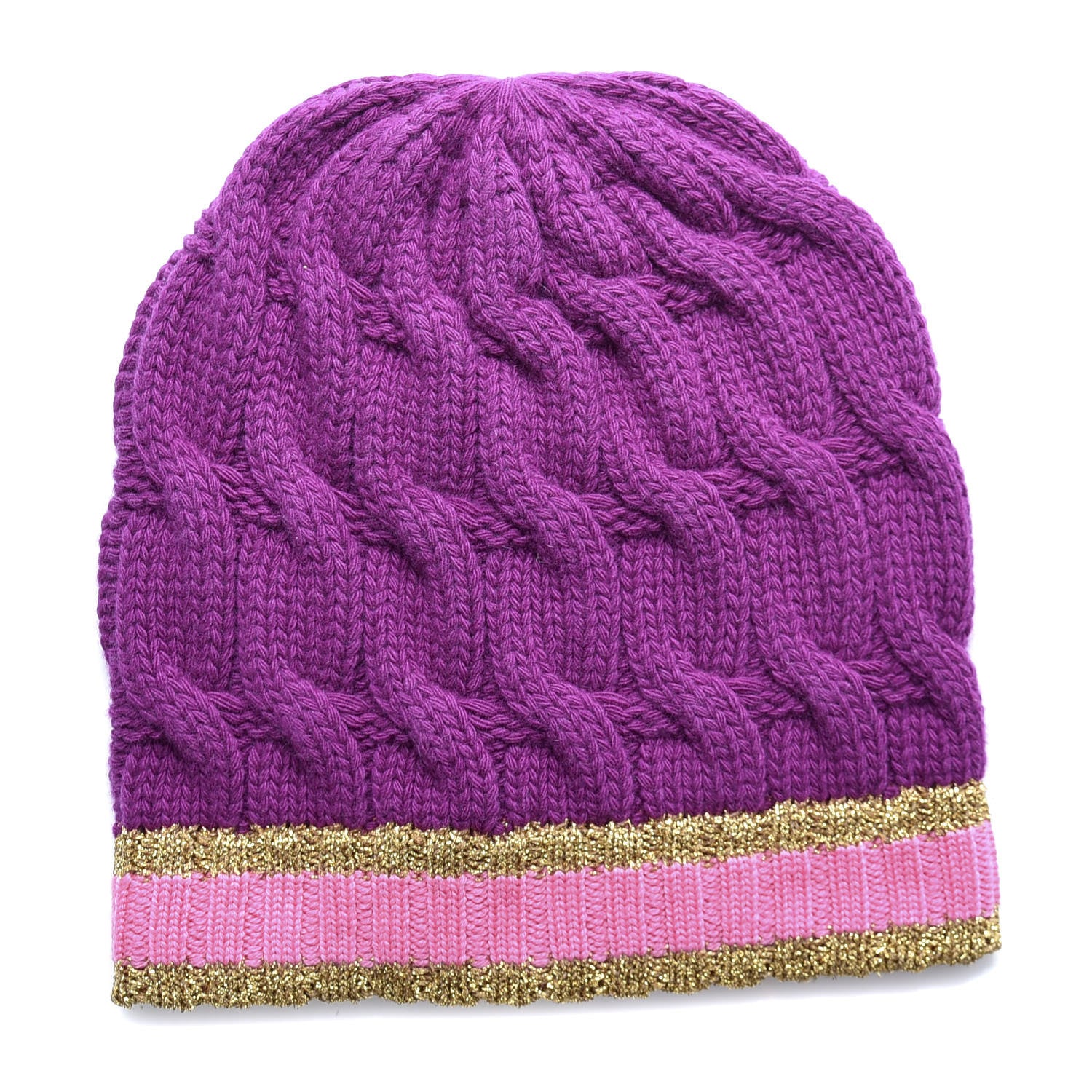 Gucci Wool Cashmere Polyamide Cable Knit Bonhate Beanie Hat M Magenta Pink 1 of 4