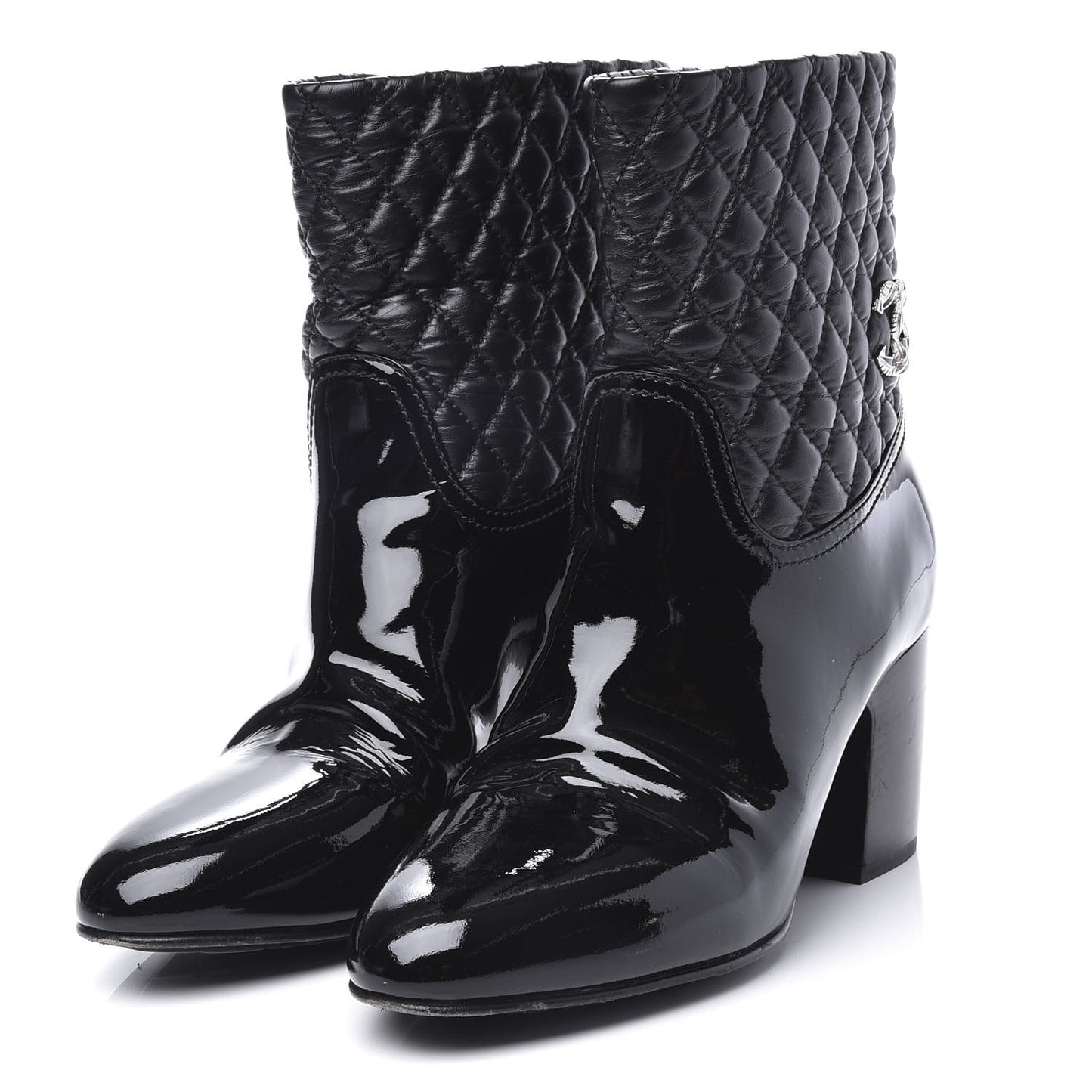 Calfskin Patent Quilted CC Short Boots 39.5 Black