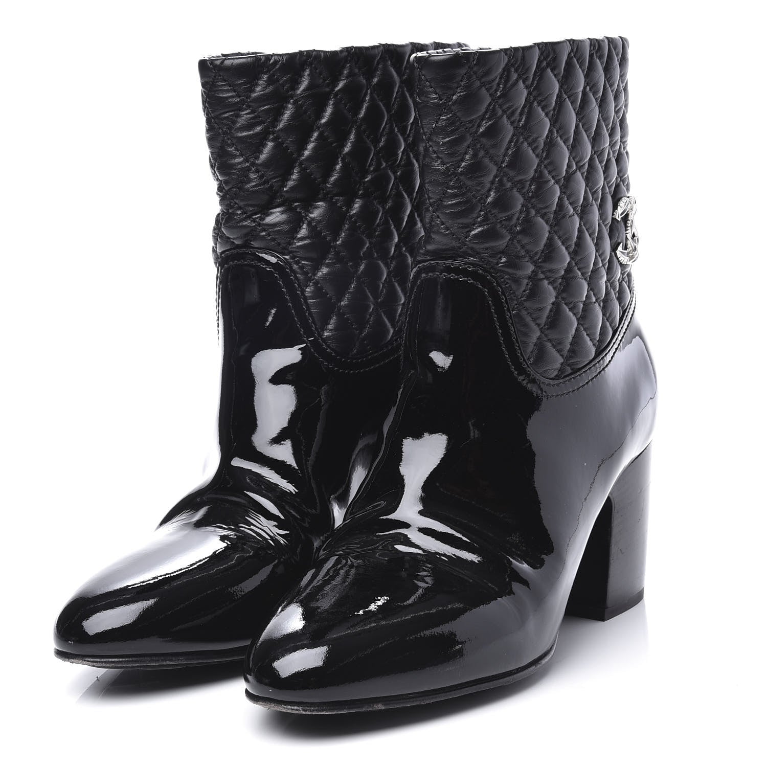 Chanel Calfskin Patent Quilted CC Short Boots 39.5 Black 3 of 11