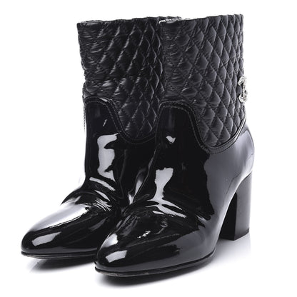 Chanel Calfskin Patent Quilted CC Short Boots 39.5 Black 3 of 11