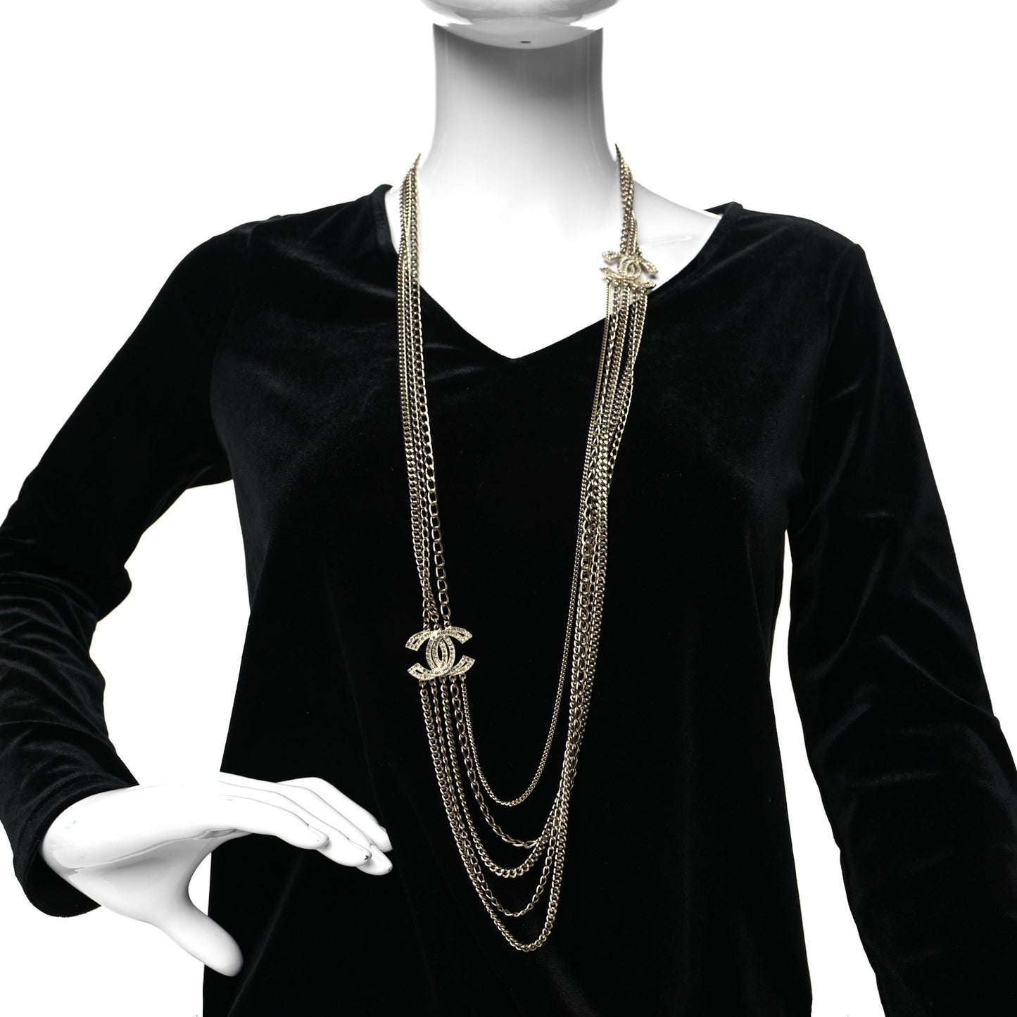 Multi Strand Chain Baguette Crystal CC Necklace Gold