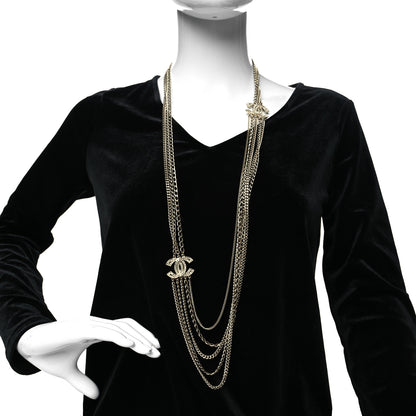 Chanel Multi Strand Chain Baguette Crystal CC Necklace Gold 2 of 5