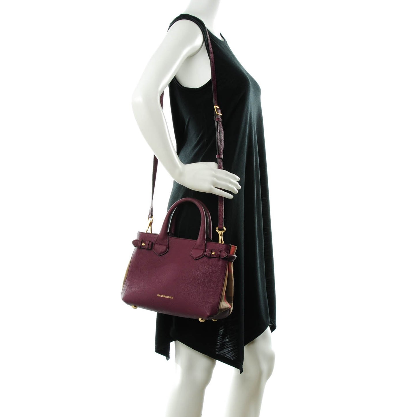 Grainy Calfskin House Check Small Banner Tote Elderberry
