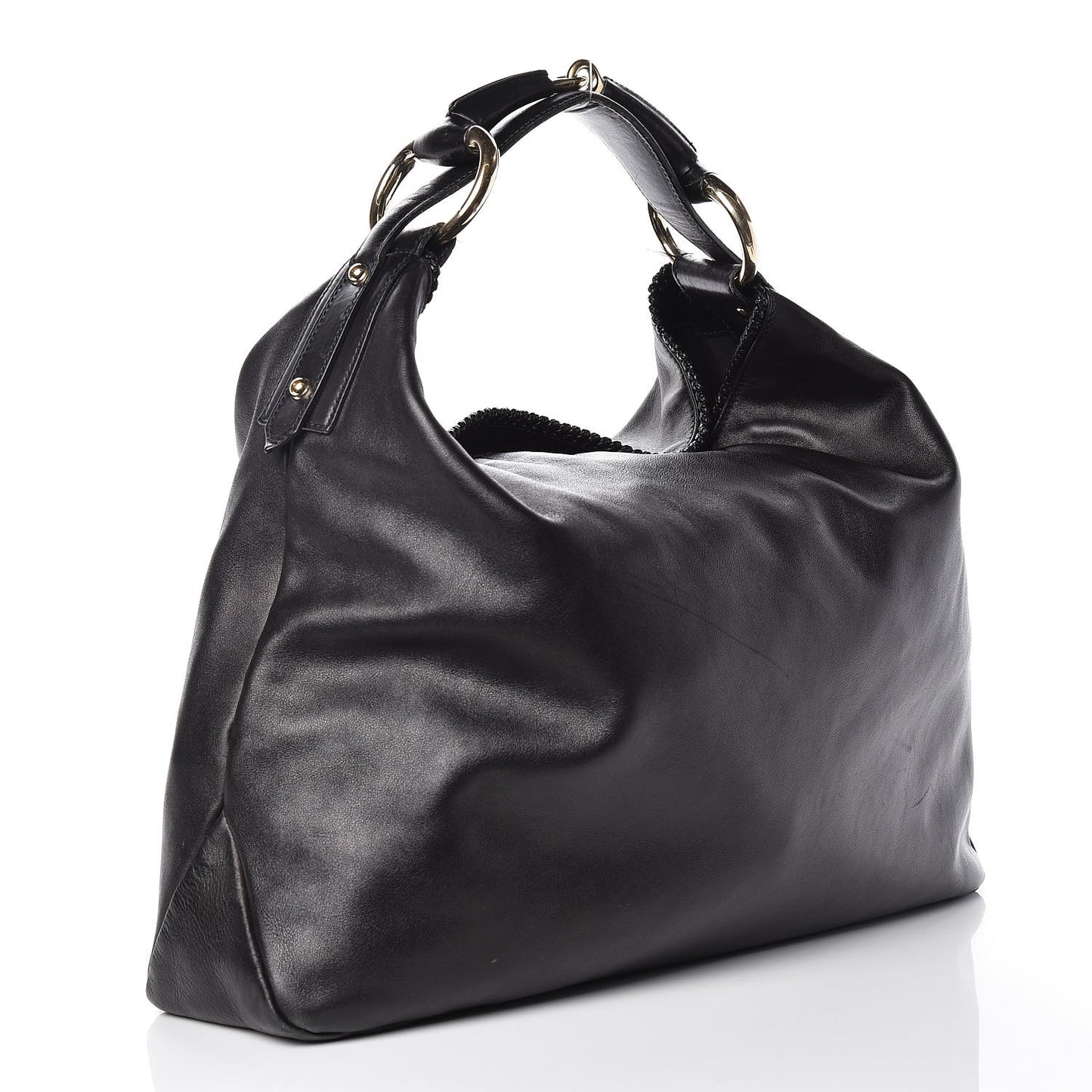 Calfskin Large Horsebit Chain Hobo Black