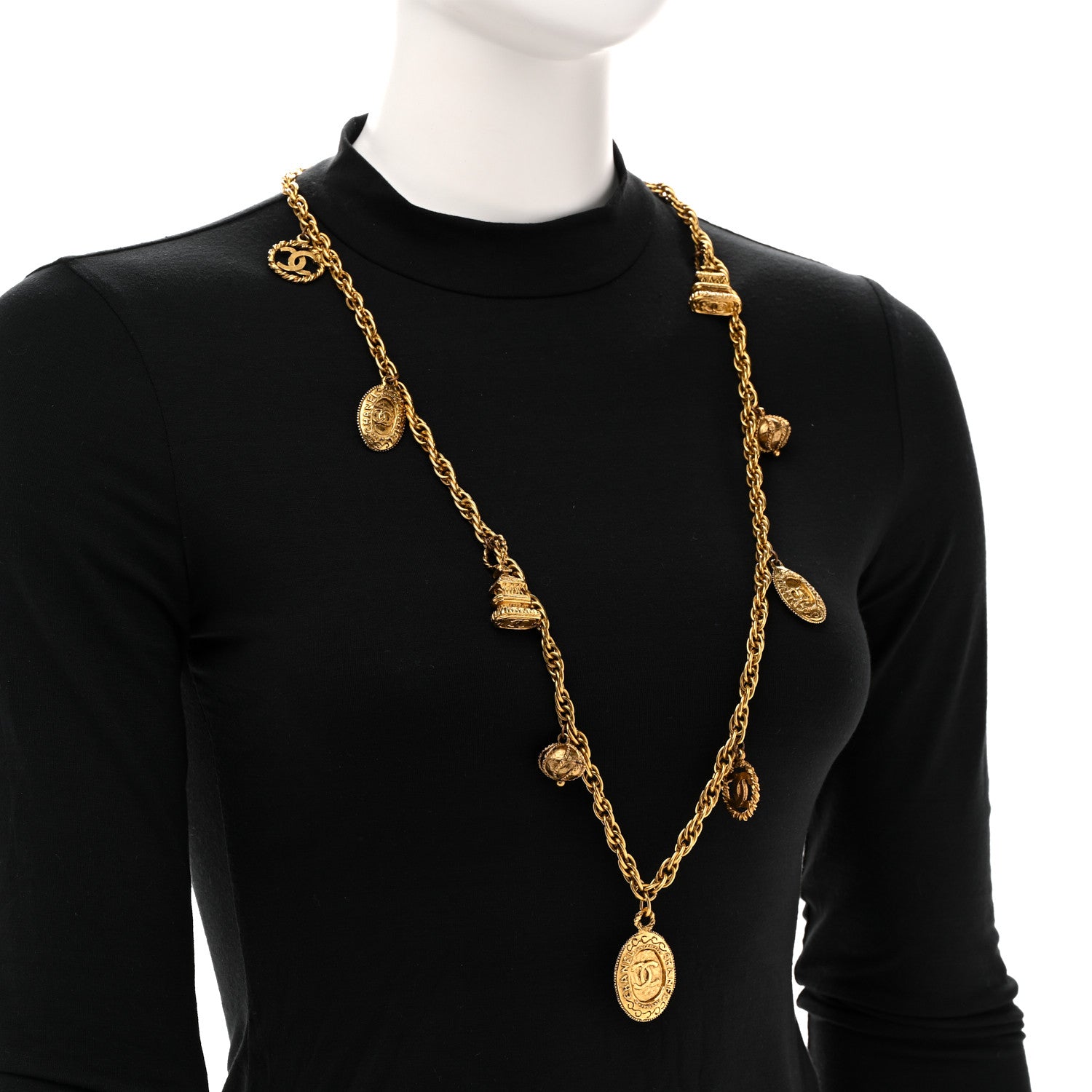 Chanel Metal CC Medallion Charm Long Necklace Gold 2 of 6
