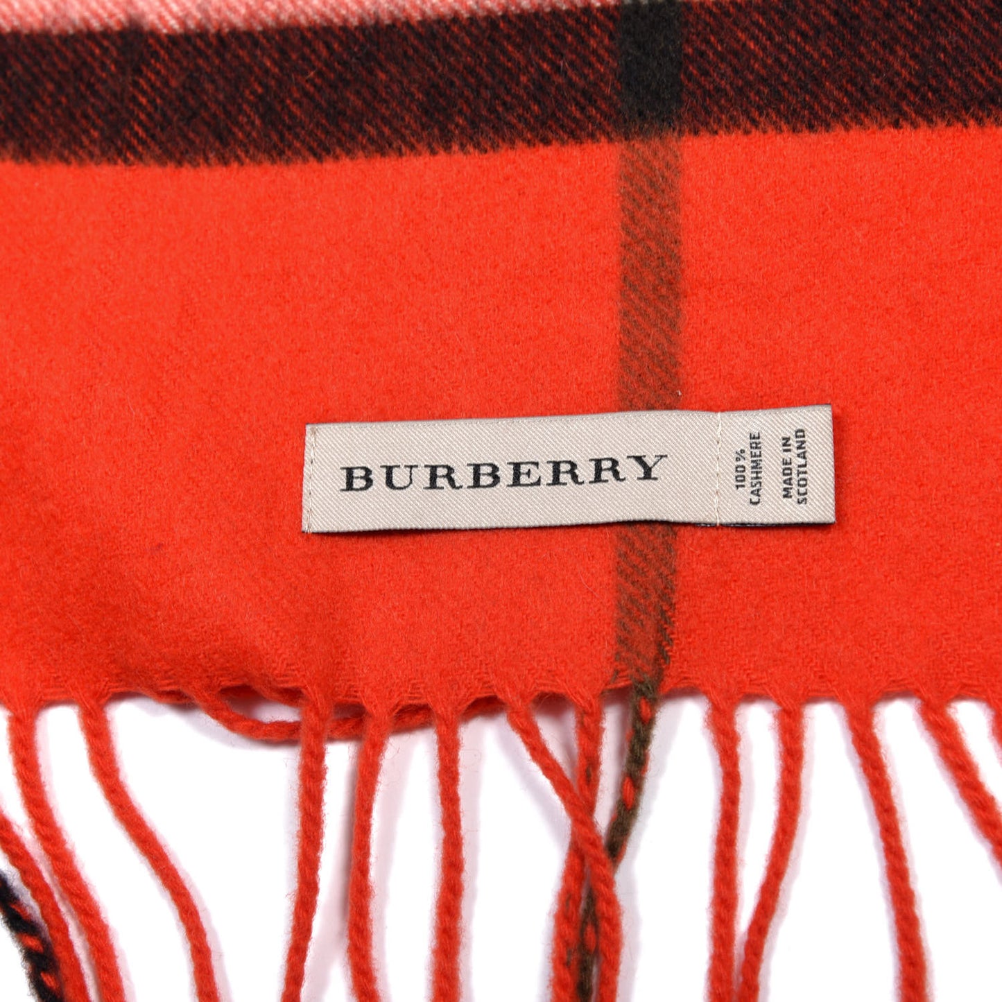 Cashmere Giant Check Fringe Scarf Military Red