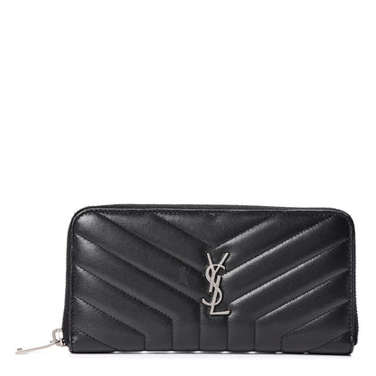 Saint Laurent Calfskin Matelasse Chevron Monogram Zip Around Wallet Black 1 of 8