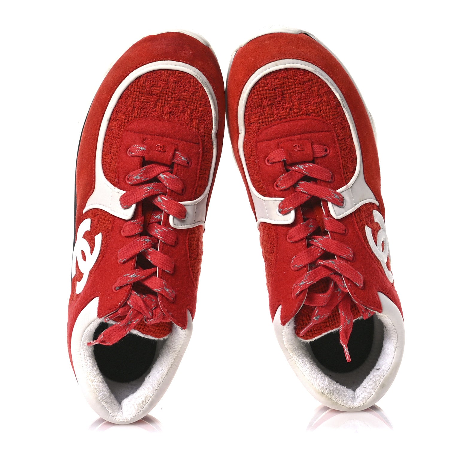 Chanel Tweed Suede Felt CC Sneakers 45 Red 2 of 10