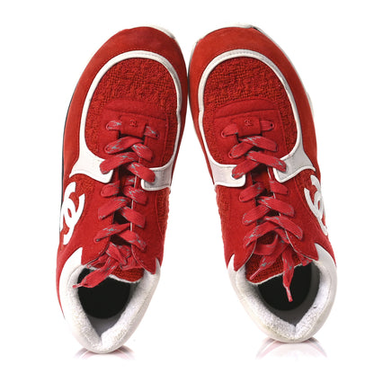 Chanel Tweed Suede Felt CC Sneakers 45 Red 2 of 10