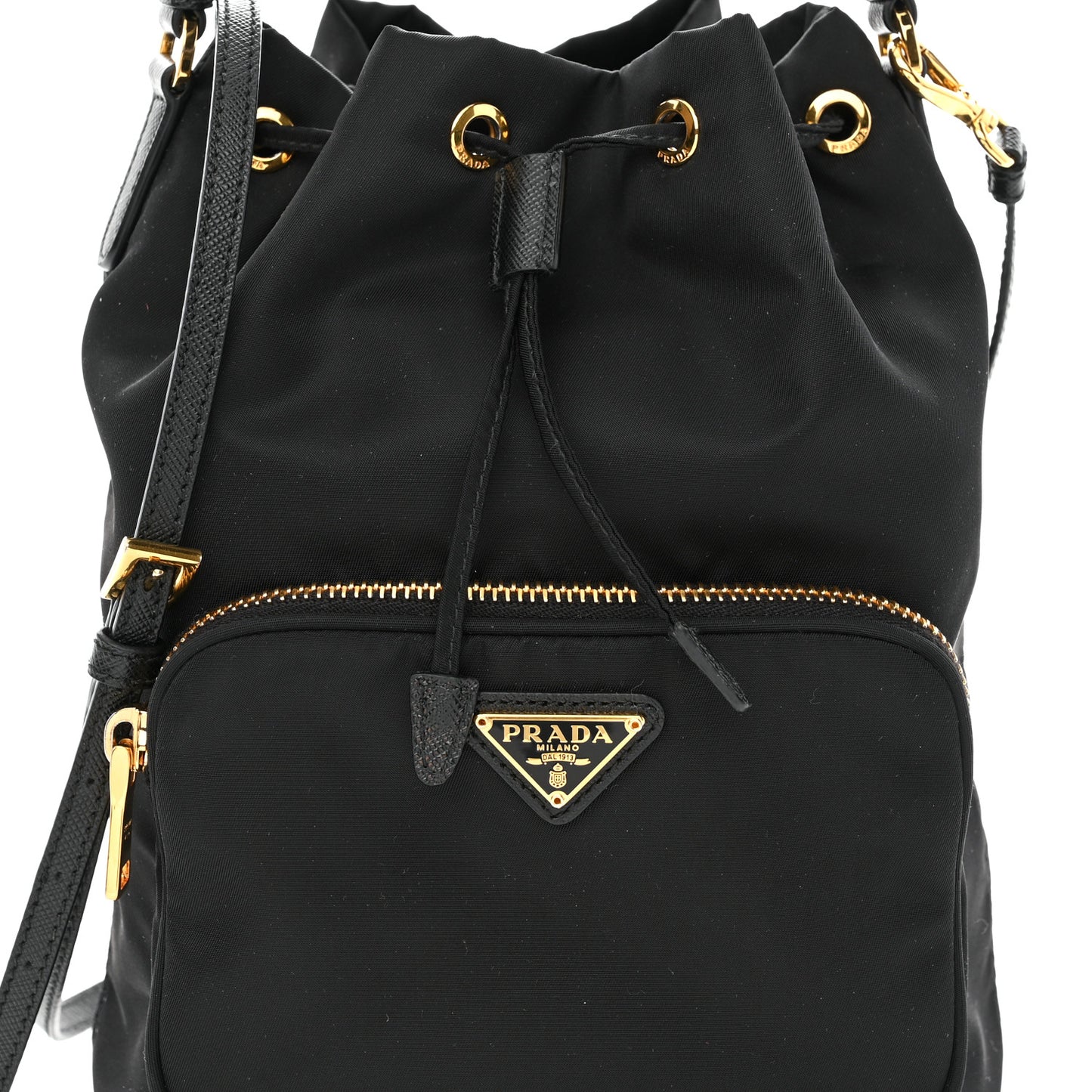 Saffiano Tessuto Nylon Mini Bucket Crossbody Bag Black