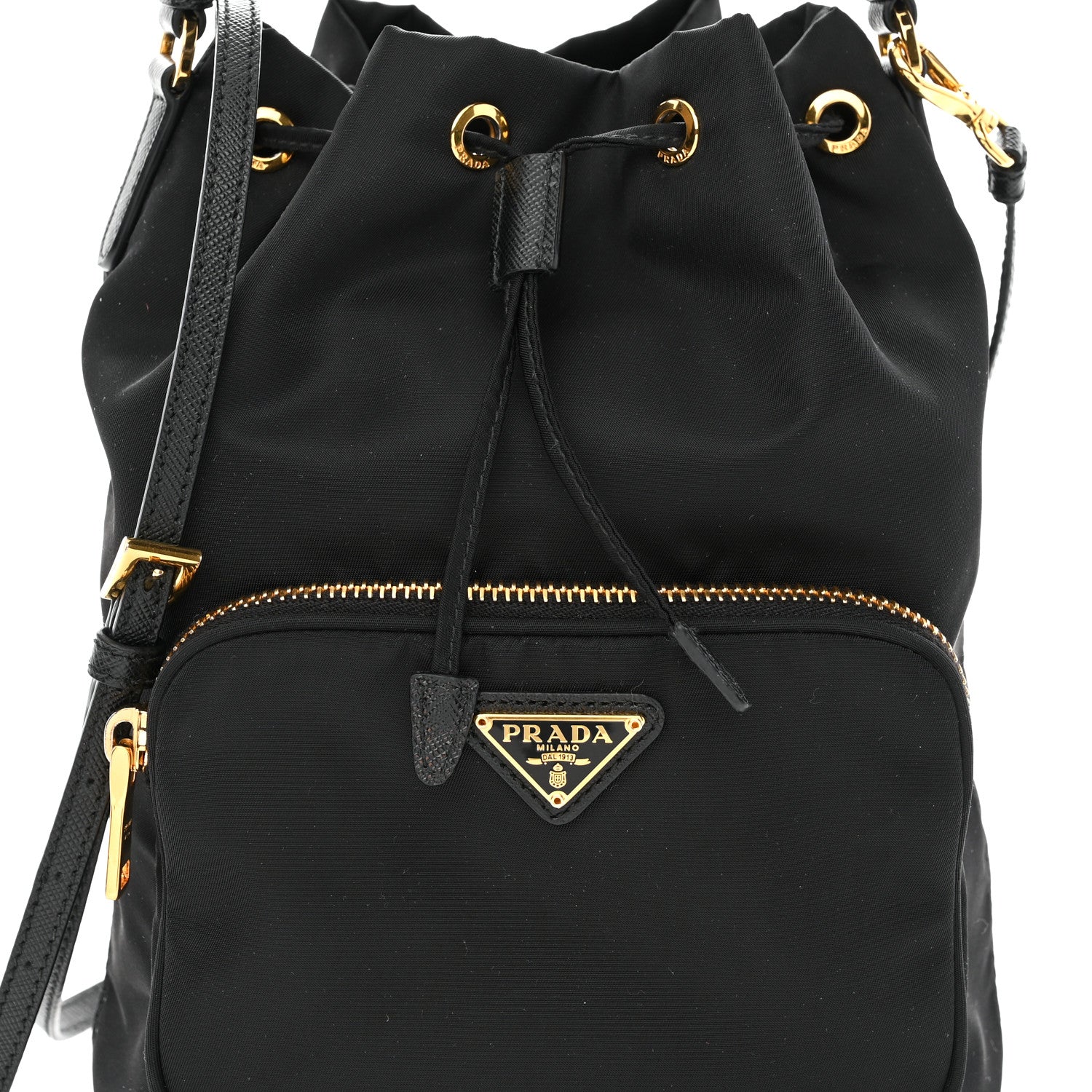 Prada Saffiano Tessuto Nylon Mini Bucket Crossbody Bag Black 9 of 12