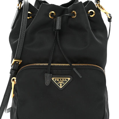 Prada Saffiano Tessuto Nylon Mini Bucket Crossbody Bag Black 9 of 12