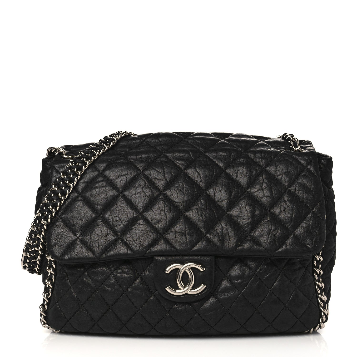 Chanel Washed Lambskin Quilted Maxi Chain Around Flap Black 1 of 11