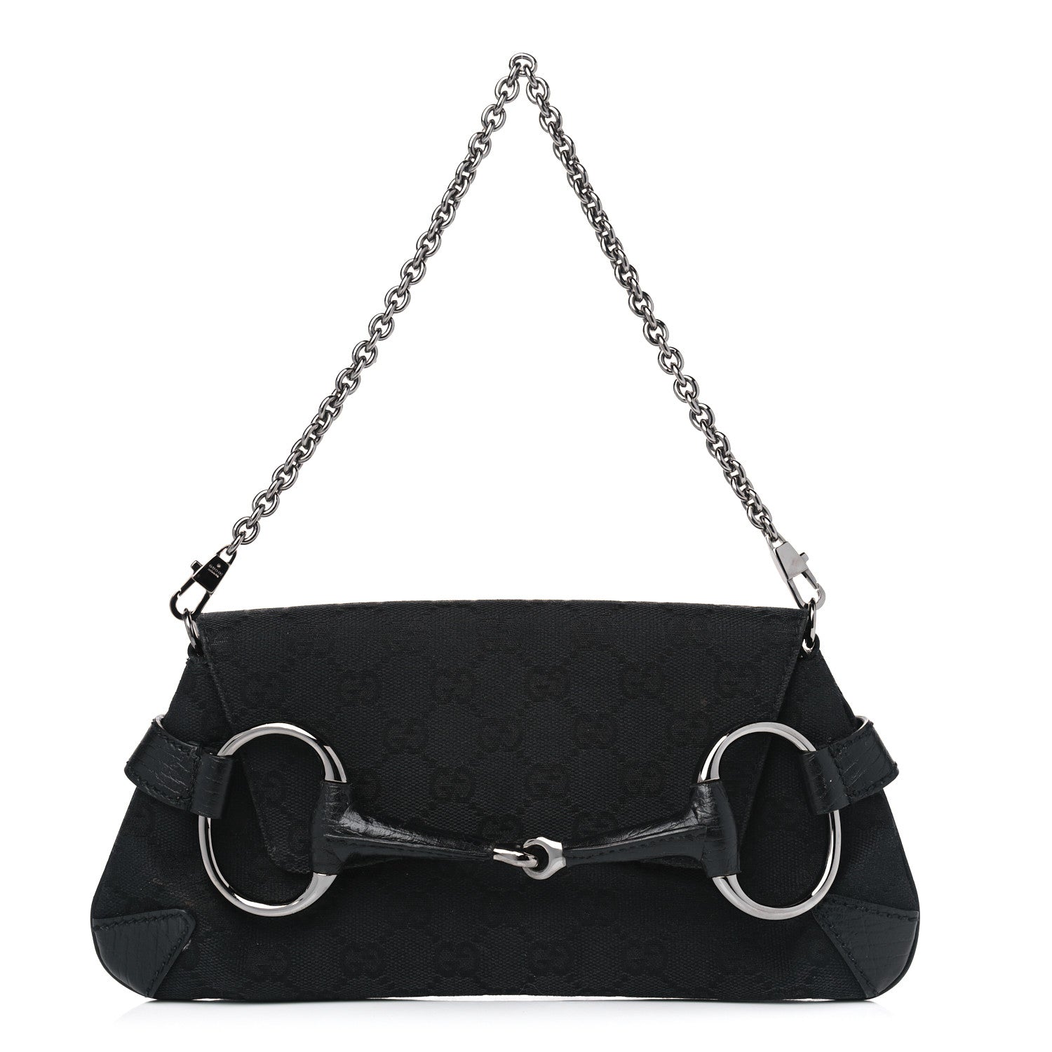 Gucci Monogram Horsebit Chain Clutch Black 1 of 11