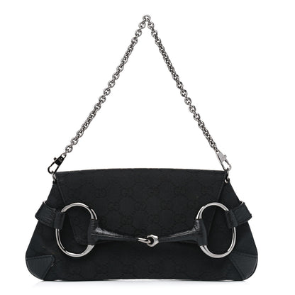 Gucci Monogram Horsebit Chain Clutch Black 1 of 11