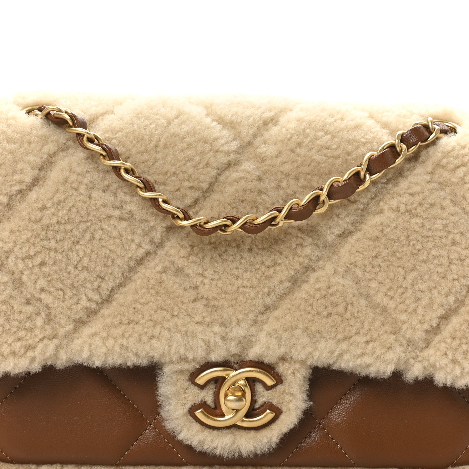 Chanel Shearling Lambskin Quilted Furry Coco Flap Beige Brown 8 of 11