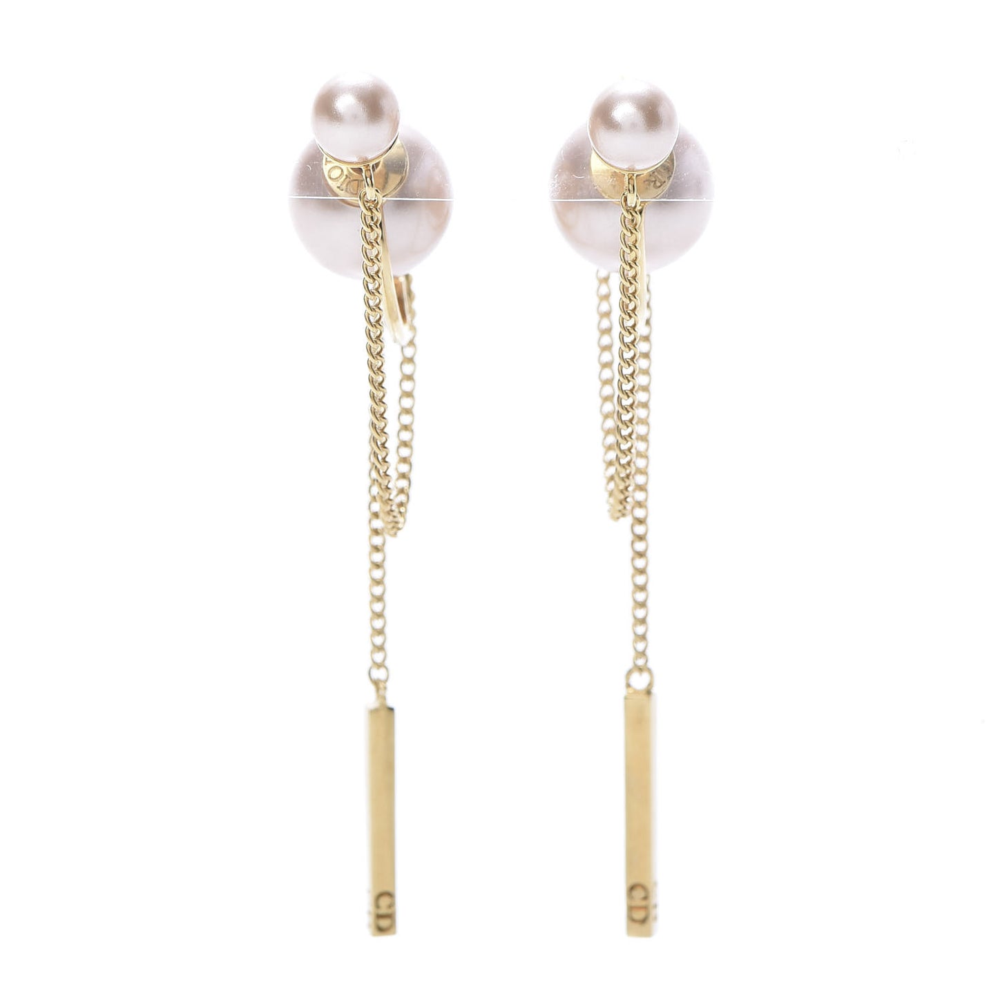Pearl Tribales Dangle Chain Earrings Pink Gold
