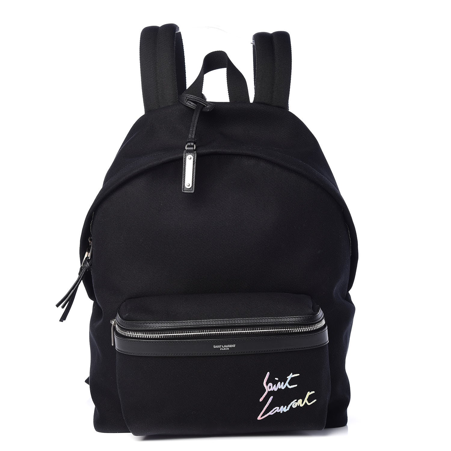 Saint Laurent Canvas Signature Embroidered City Backpack Black 1 of 12