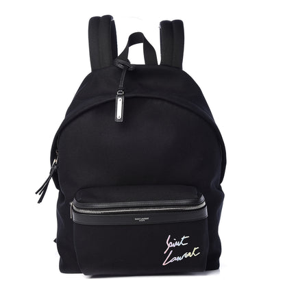 Saint Laurent Canvas Signature Embroidered City Backpack Black 1 of 12