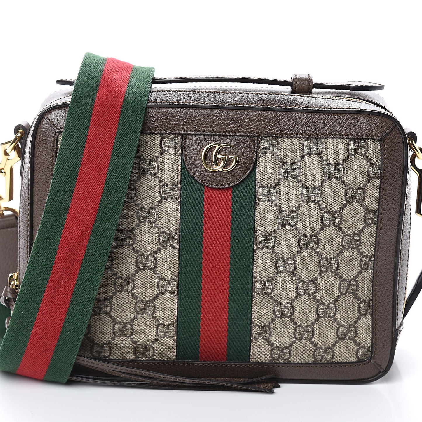 GG Supreme Monogram Web Small Ophidia Top Handle Shoulder Bag Brown