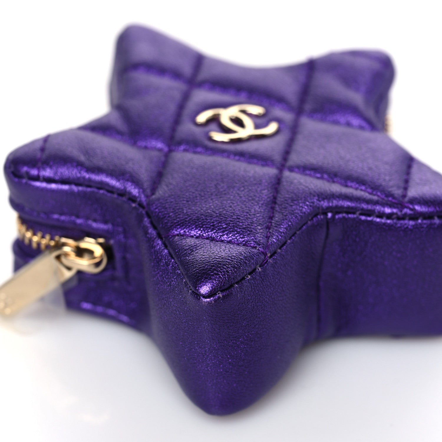 Chanel Metallic Lambskin Hollywood Boulevard Star Clip On Coin Purse Purple 6 of 9