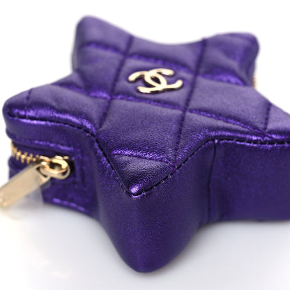 Chanel Metallic Lambskin Hollywood Boulevard Star Clip On Coin Purse Purple 6 of 9