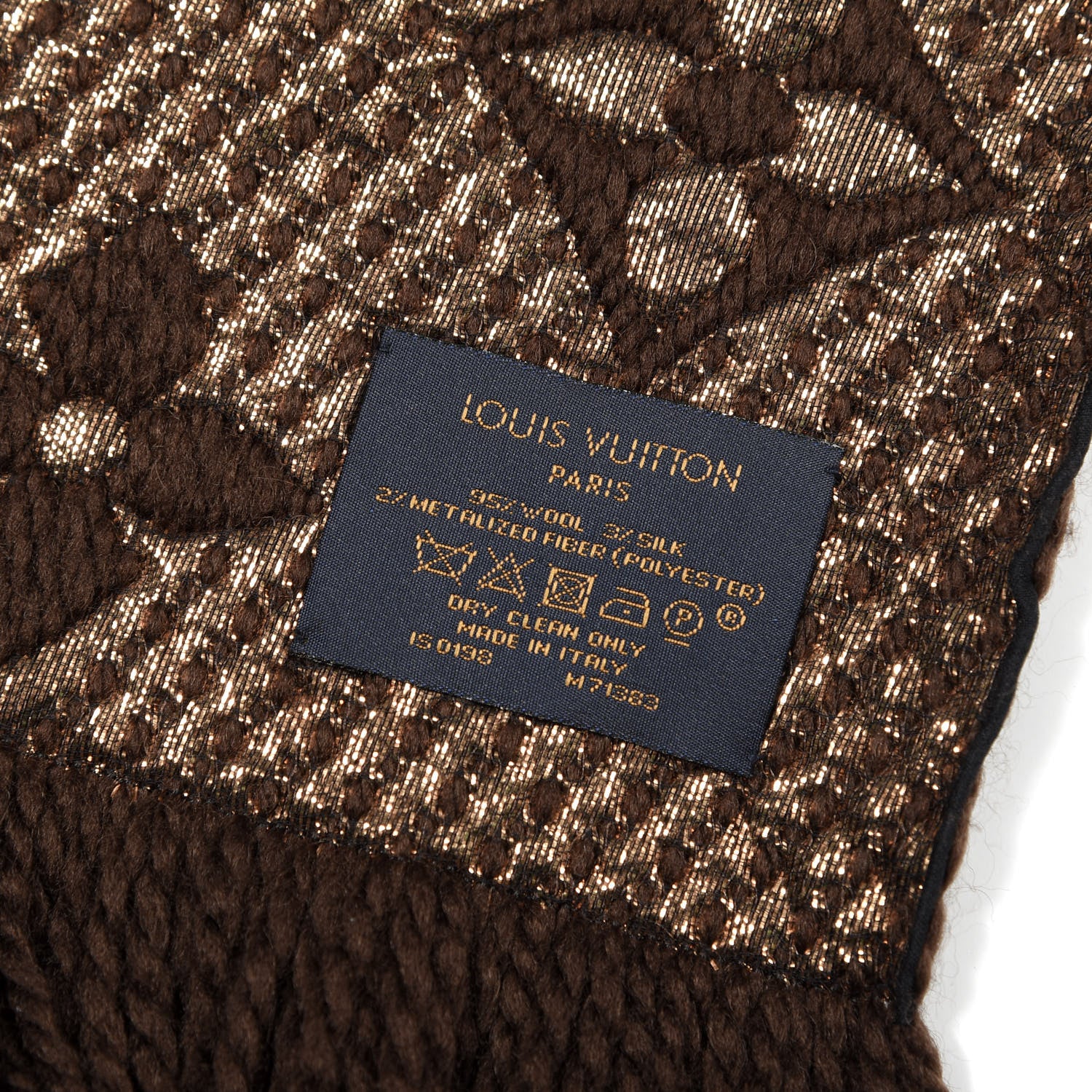 Louis Vuitton Wool Silk Logomania Shine Scarf Marron 3 of 3