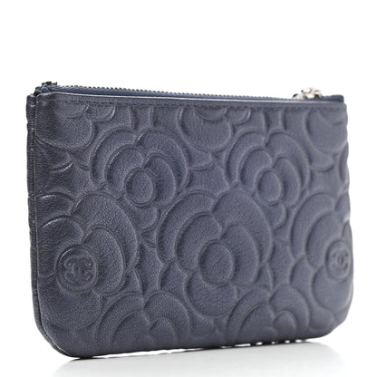 Chanel Goatskin Camellia Embossed Cosmetic Pouch Navy 3 of 7