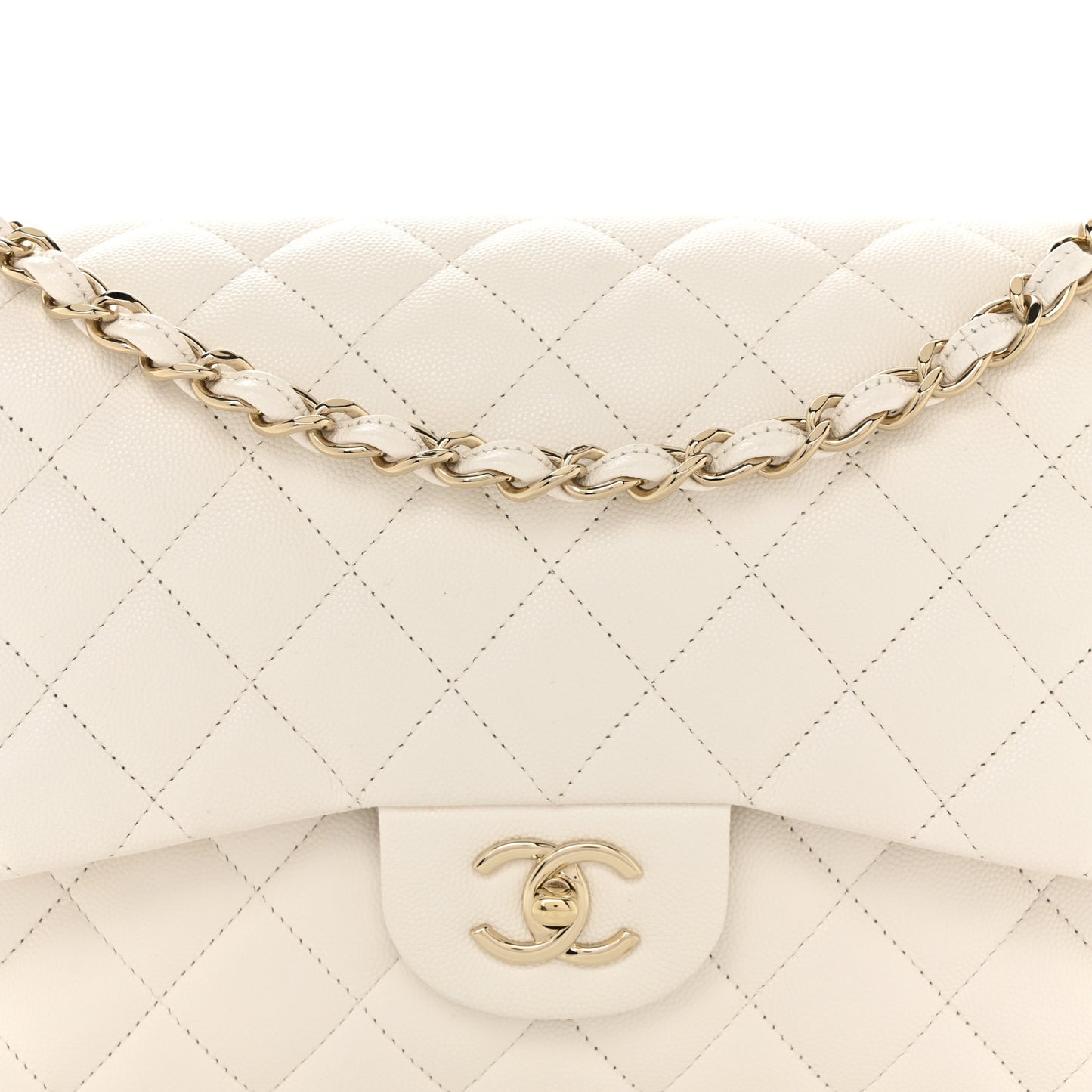 Caviar Quilted Jumbo Double Flap White