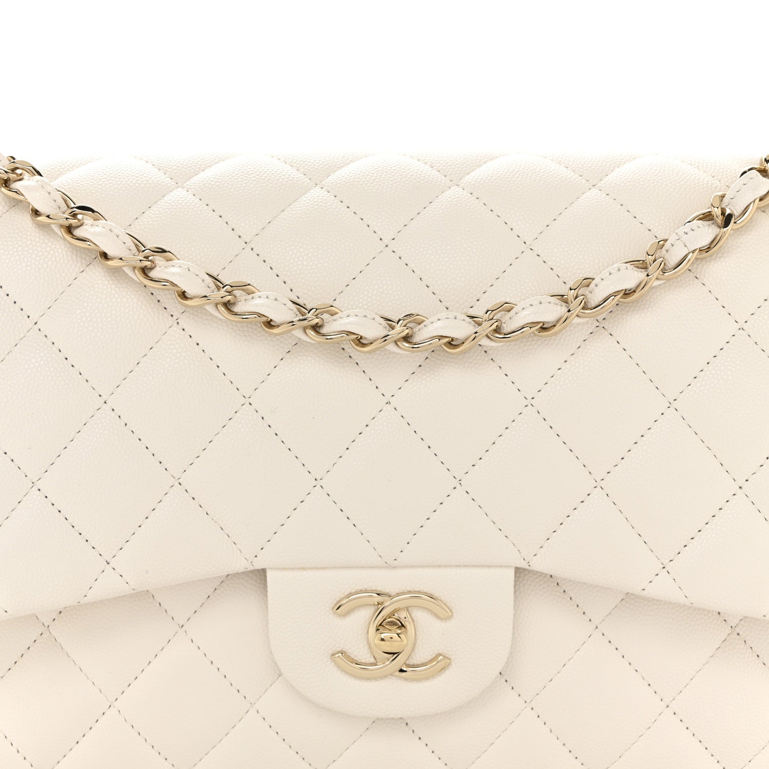 Chanel Caviar Quilted Jumbo Double Flap White 8 of 11