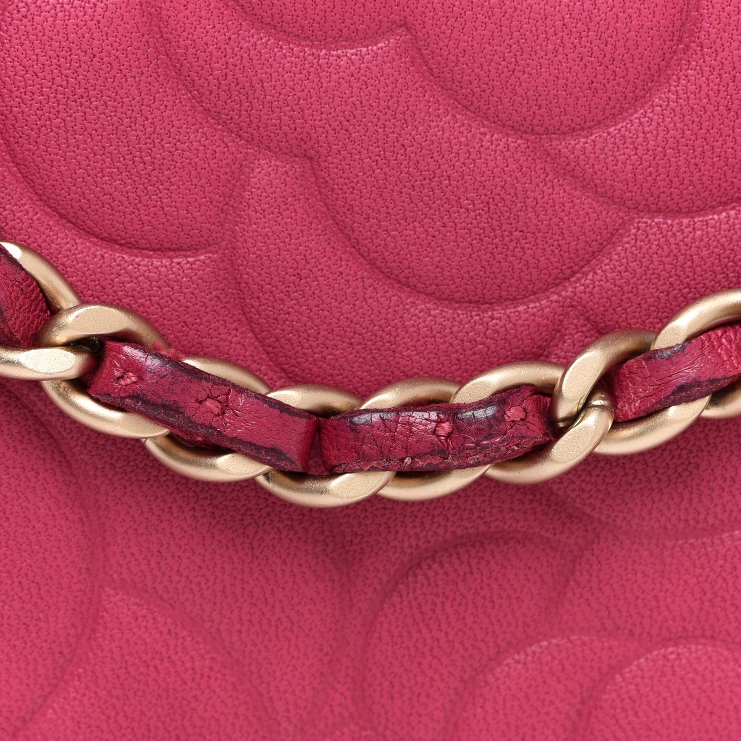 Lambskin Camellia Embossed Wallet on Chain WOC Fuchsia