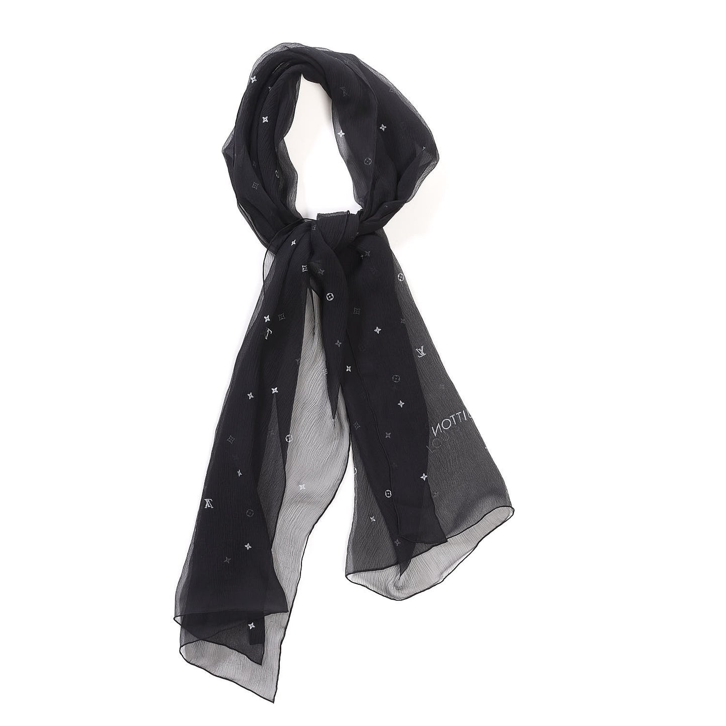 Silk Crepe Monogram Scarf Black