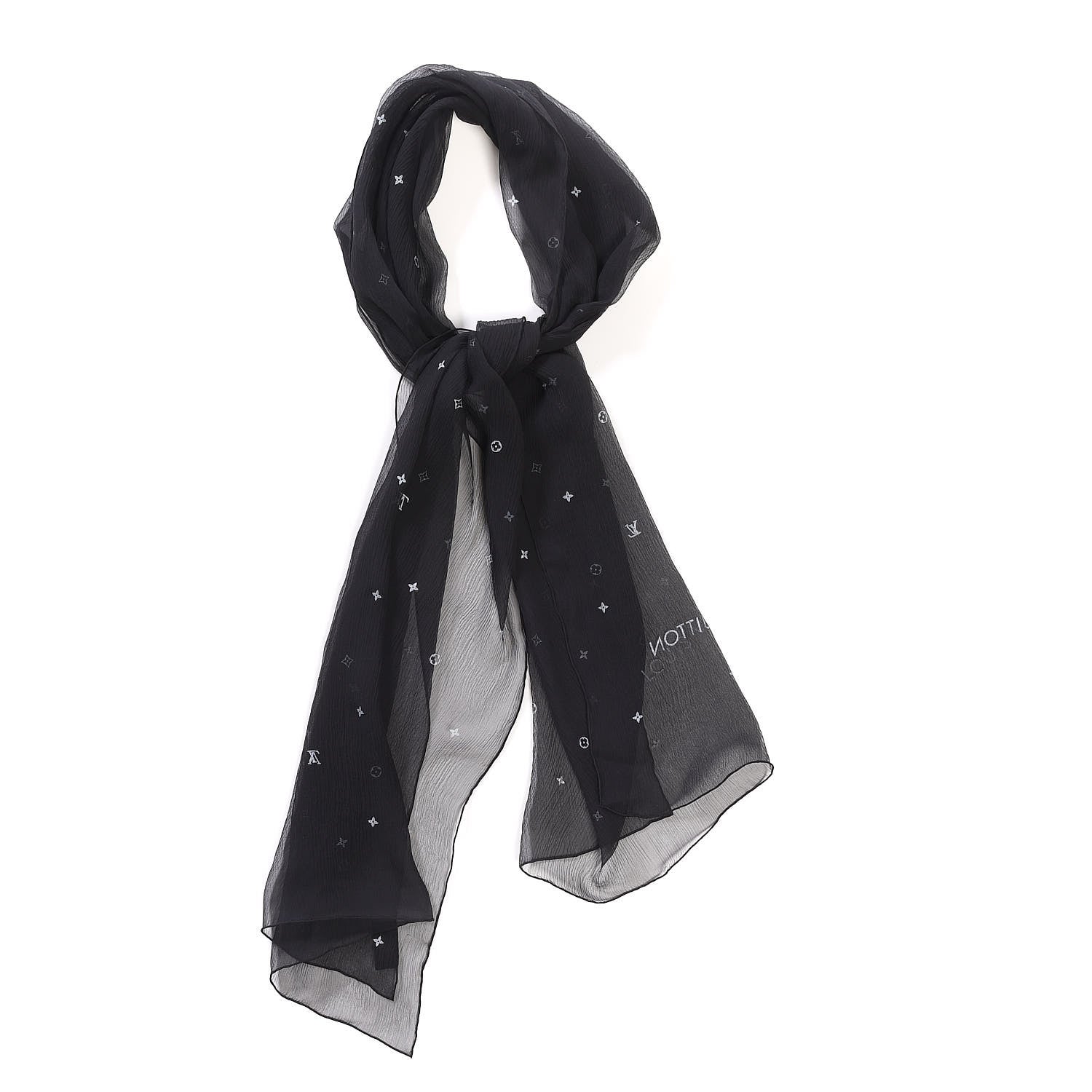 Louis Vuitton Silk Crepe Monogram Scarf Black 1 of 5