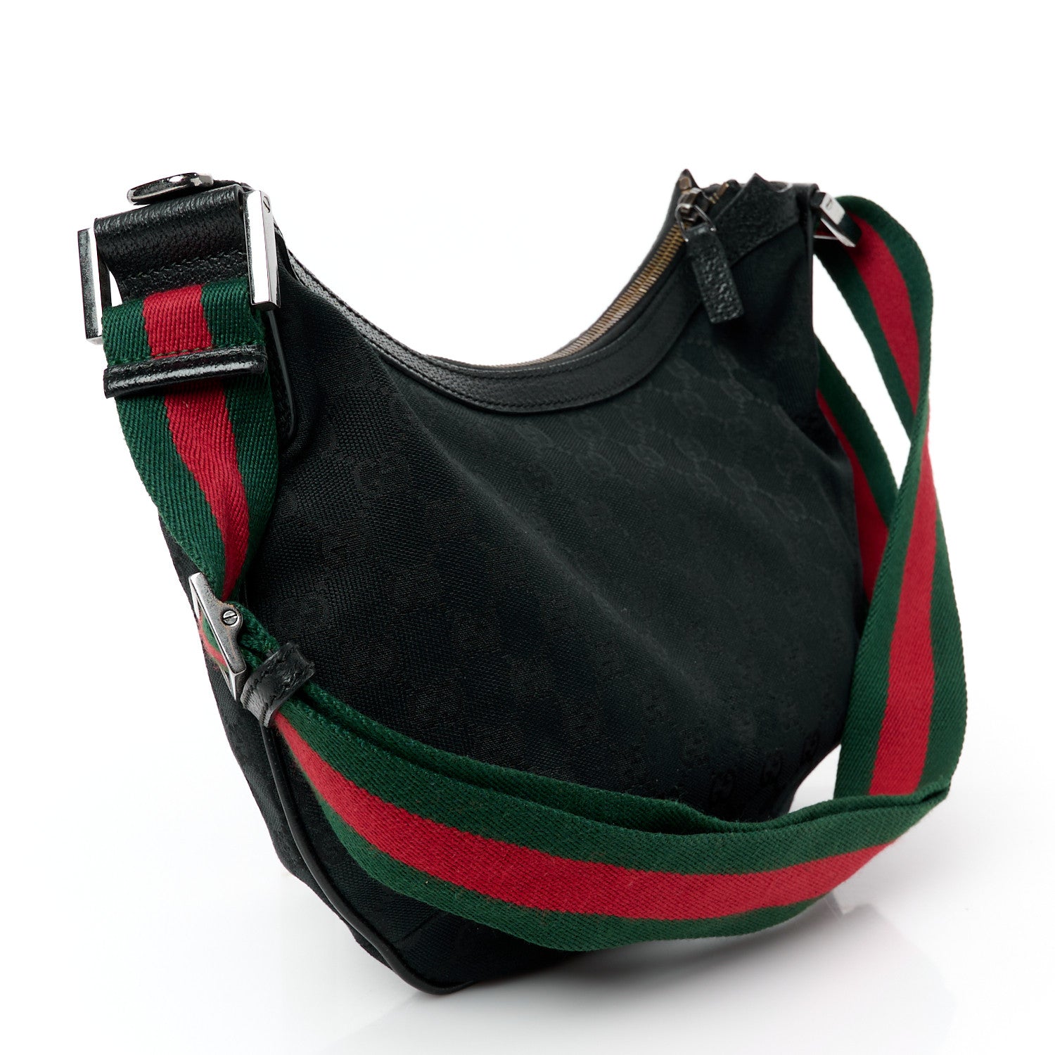 Gucci Monogram Web Medium Half Moon Hobo Black 3 of 11