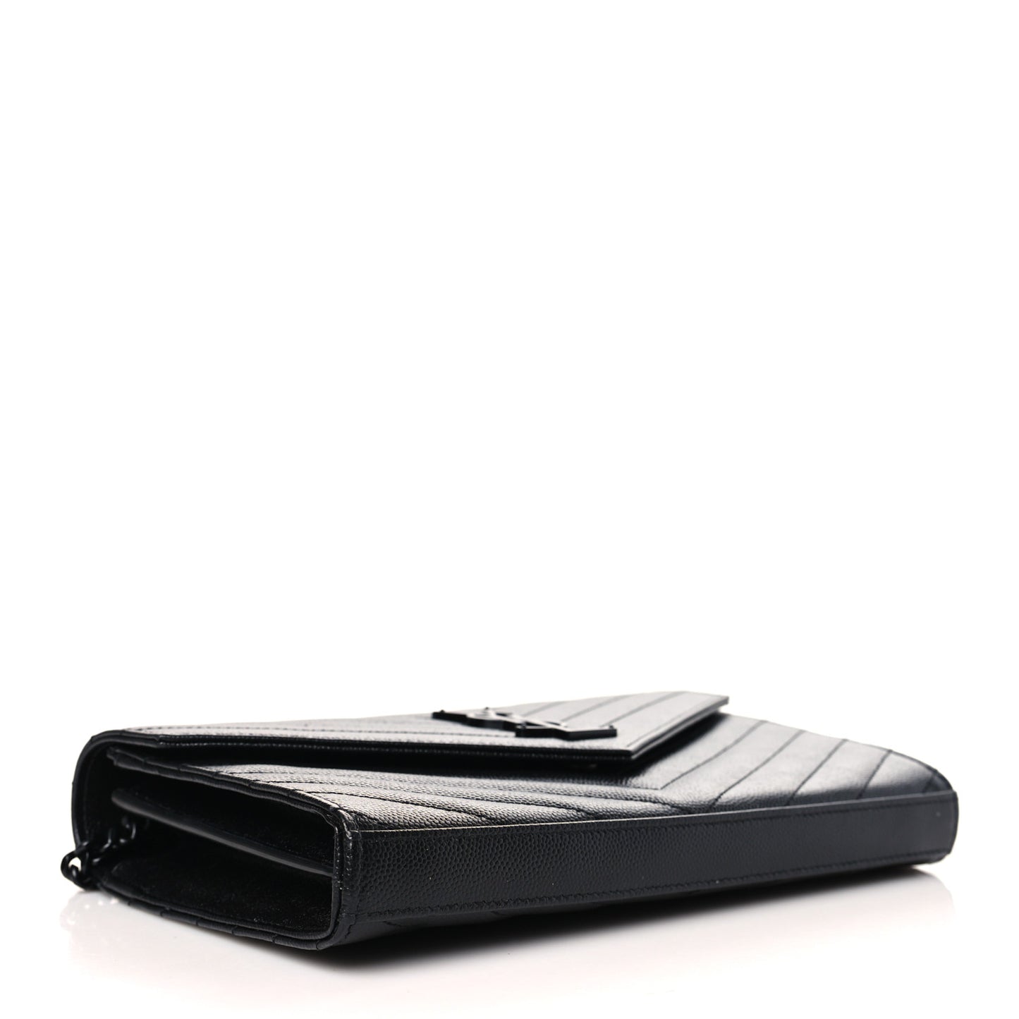 Grain De Poudre Matelasse Chevron Monogram Monochrome Chain Wallet Black