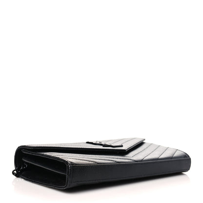 Saint Laurent Grain De Poudre Matelasse Chevron Monogram Monochrome Chain Wallet Black 4 of 9