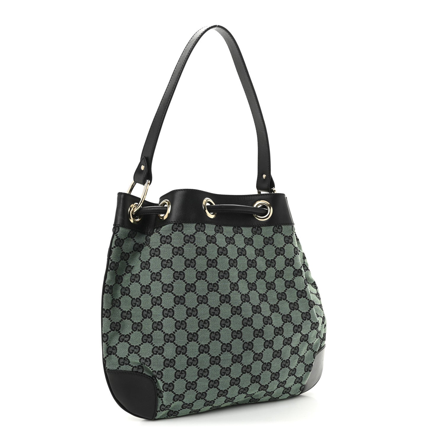 Gucci Monogram Drawstring Shoulder Bag Green 3 of 10