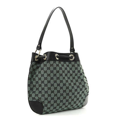 Gucci Monogram Drawstring Shoulder Bag Green 3 of 10