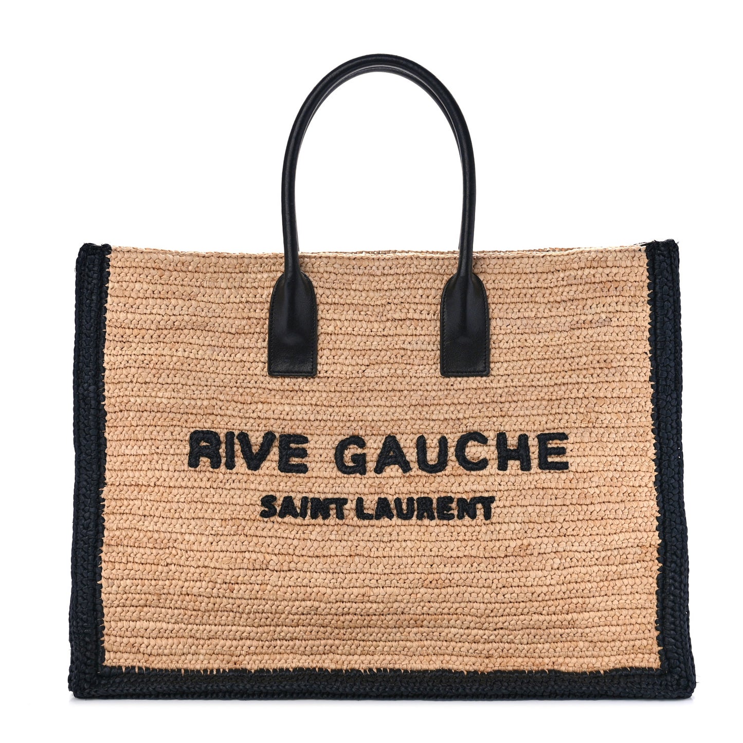 Raffia Calfskin Rive Gauche Tote Naturale Black