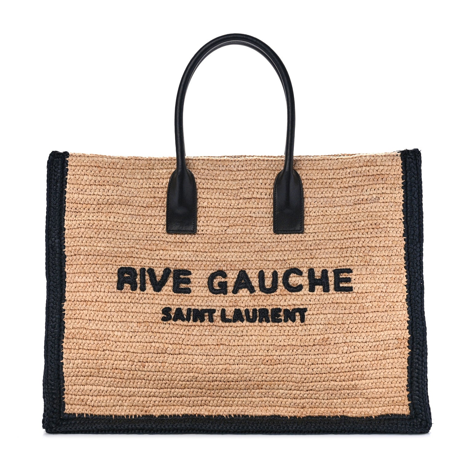 Saint Laurent Raffia Calfskin Rive Gauche Tote Naturale Black 1 of 8