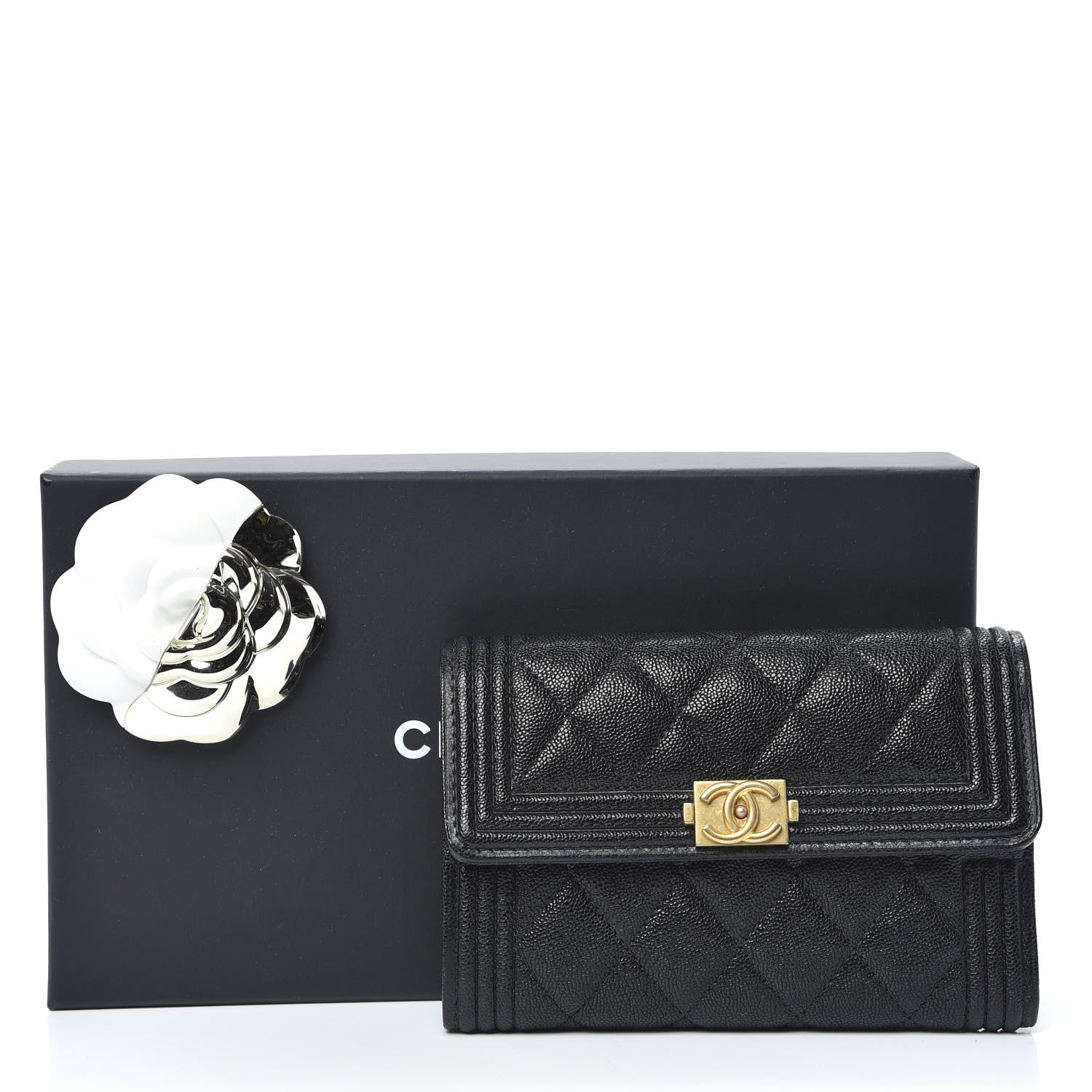 Chanel Caviar Quilted Medium Boy Flap Wallet Black 10 of 10