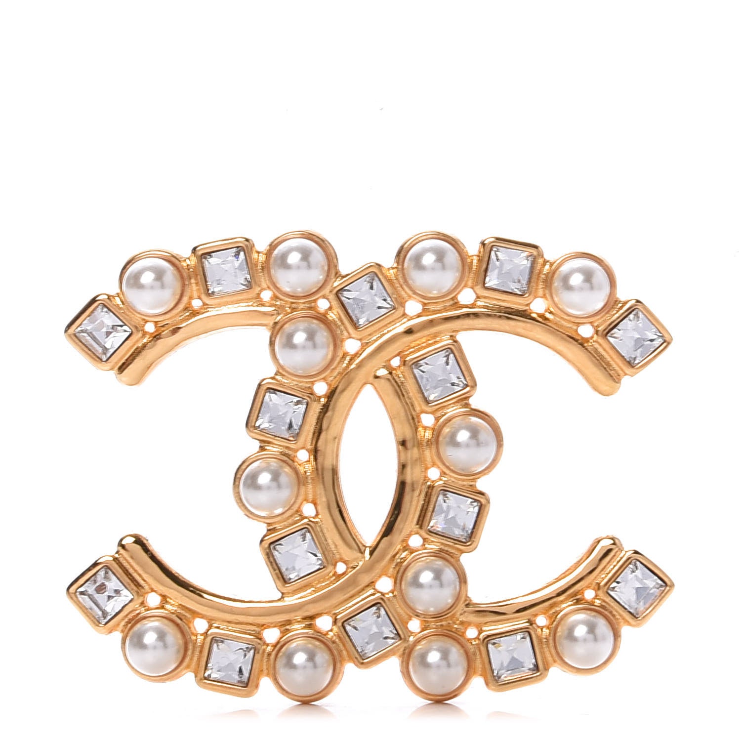 Chanel Pearl Crystal Baguette CC Brooch Gold 1 of 4