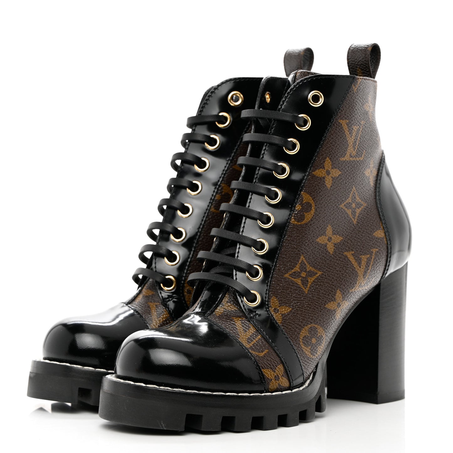 Patent Calfskin Monogram Star Trail Ankle Boots 36 Black